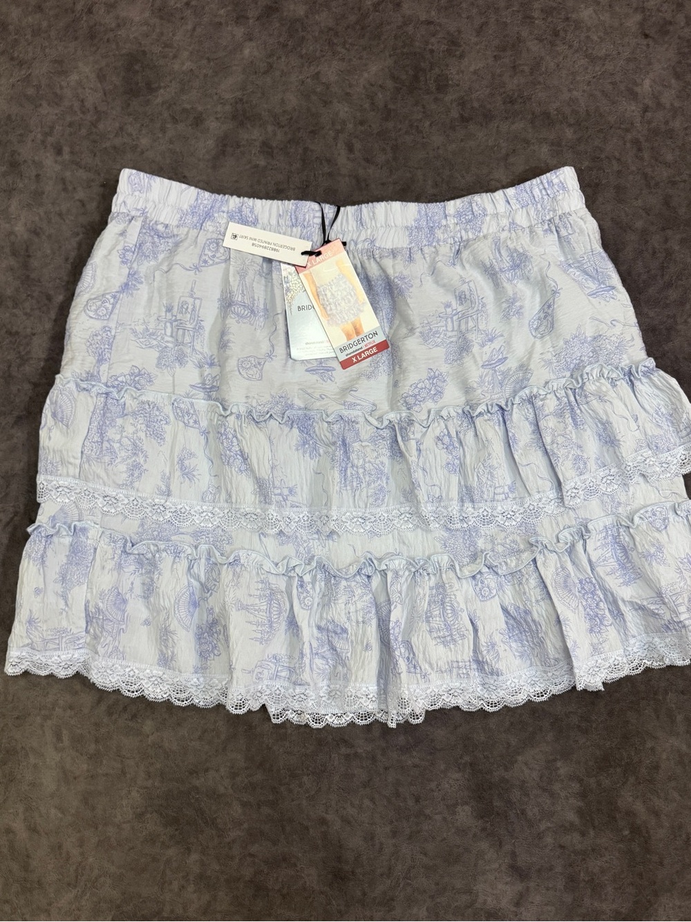 Women Bridgerton romantic ruffled tiered  mini skirt floral flowy size XLarge